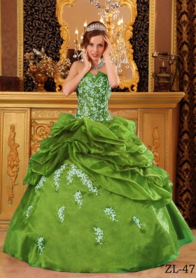 Strapless Organza Sweet 16 Dresses with Pick-ups and Appliques
