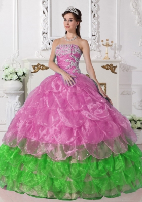 Colorful Puffy Strapless 2014 Appliques Quinceanera Gowns with Beading