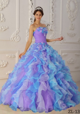 Modest Multi-Color Puffy Strapless Ruffles Quinceanera Dresses for 2014