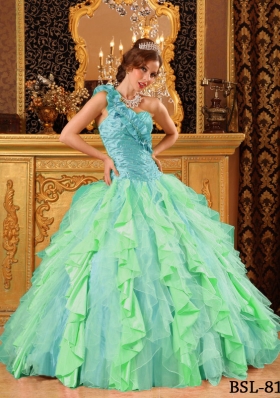 Pretty Multi-Color Puffy One Shoulder Beading And Ruffles Quinceanera Dresses