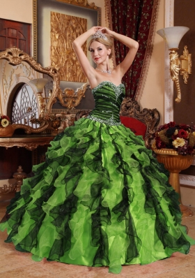 2014 Multi-Color Puffy Sweetheart Beading and Ruffles Quinceanera Dresses
