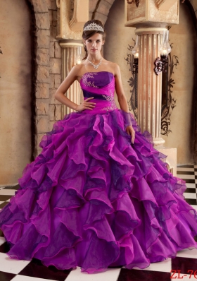 Multi-color Puffy Strapless Ruffles Quinceanera Dress for 2014