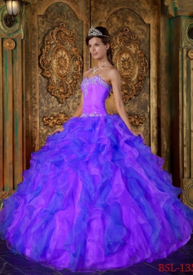 Pretty Blue Princess Sweetheart Ruffles Quinceanera Dresses for Custom Made