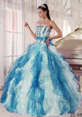 Pretty Colorful Puffy Strapless Beading Quinceanera Dress for 2014