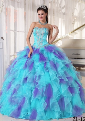 2014 Luxurious Puffy Strapless Appliques Quinceanera Dresses with Ruffles