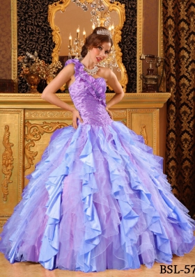 2014 Multi-Color Puffy One Shoulder Beading and Ruffles Quinceanera Dresses