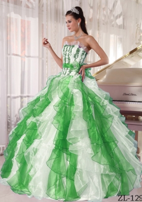 2014 Popular Puffy Strapless Beading Quinceanera Dresses in Colorful