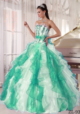 Colorful Puffy Strapless Ruffles and Beading Quinceanera Dress for 2014