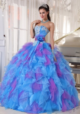 Elagant Sweetheart Appliques and Ruffles Organza Quinceanera Dresses for 2014