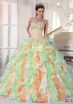 Exquisite Multi-color Puffy Sweetheart 2014 Appliques Quinceanera Dresses with Ruffles