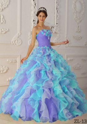 Multi-Color Puffy Strapless Ruffles Quinceanera Dresses for 2014