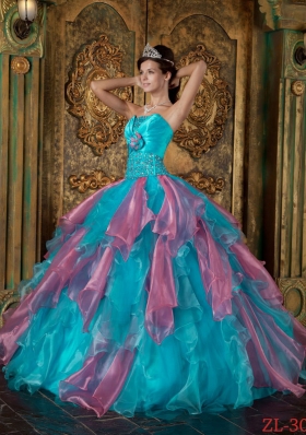Puffy Strapless 2014 Beading and Ruffles Quinceanera Dresses