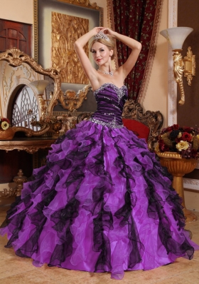 2014 Exquisite Multi-Color Puffy Sweetheart Beading and Ruffles Quinceanera Dresses