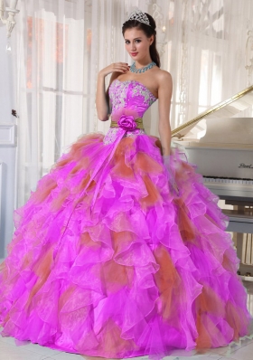 2014 Pretty Puffy Sweetheart Organza Long Quinceanera Dress with Appliques