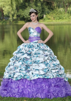 Colorful Beading Pick-ups Ruffles Brush Train 2014 Quinceanera Dresses