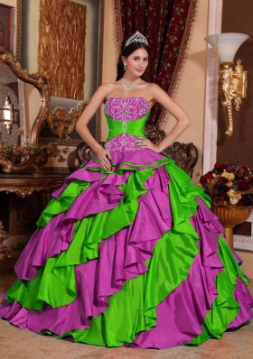 Cute Multi-color Puffy Strapless Embroidery Quinceanera Dresses for 2014