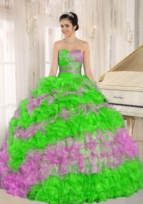 Elegant 2014 Spring Quinceanera Dresses Ruffles Appliques Sweetheart