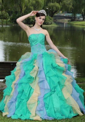 Sweet Appliques Ruffles Layered Colorful Quinceanera Dresses For 2014