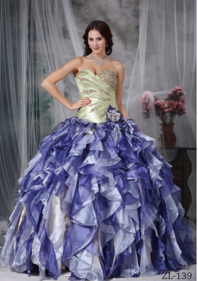 2014 Spring Colorful Puffy Sweetheart Beading and Ruffles Quinceanea Dresses