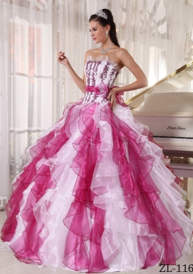 Colorful Puffy Strapless 2014 Beading Quinceanera Dresses with Ruffles