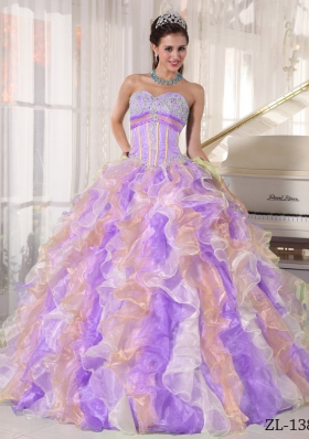 Popular Multi-color Puffy Sweetheart 2014 Appliques Quinceanera Dresses