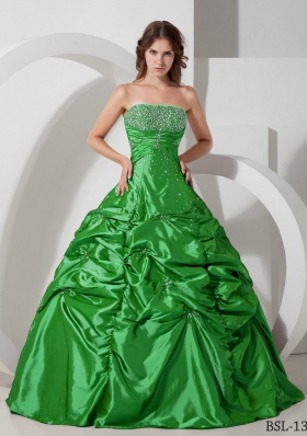 Beautiful Puffy Strapless Beading for 2014 Quinceanera Dress with Pick-ups