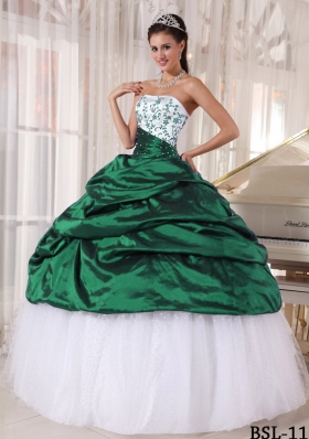 Beautiful Puffy Strapless for 2014 Quinceanera Dress with Pick-ups and Embroidery