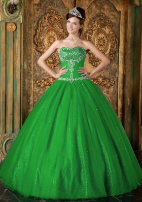 Lovely Princess Sweetheart with Beading for 2014 Green Quinceanera Dress