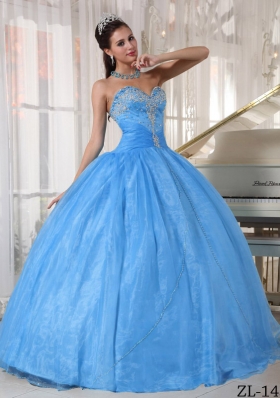 Classical Baby Blue Puffy Sweetheart Beading and Appliques Quinceanera Gown For 2014