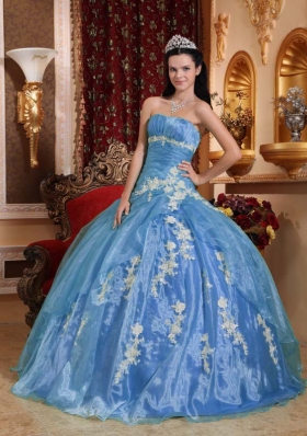 Perfect Beautiful Puffy Strapless Appliques Quinceanera Dresses for 2014