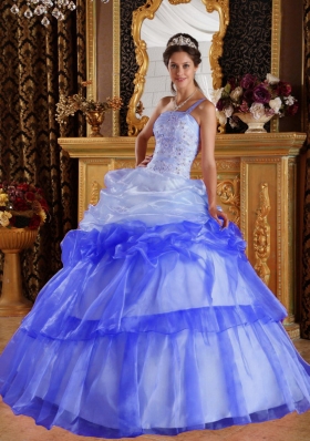 2014 Lovely Puffy One Shoulder Appliques with Beading Quinceanera Dresses