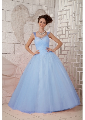 2014 Pretty Straps Beading Puffy Quinceanea Dresses with Beading
