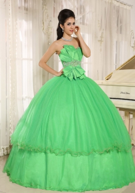 Beaded Bowknot For Green Quinceanera Dress Custom Made