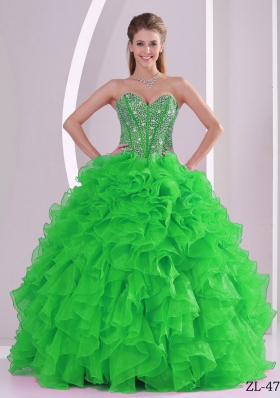 Pretty Ruffles Puffy Sweetheart Beaded Decorate Quinceanera Gowns for 2014