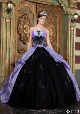 Most Popular Puffy Strapless Appliques Quinceanera Dresses with Bowknot