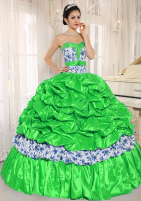 Perfect Beading and Pick-ups For Spring Green Quinceanera Dress for 2014