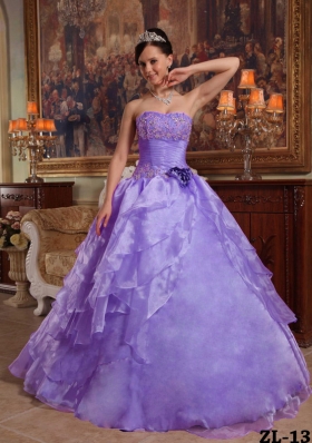 Puffy Strapless 2014 Beading Quinceanera Dresses with Hand Made Flower