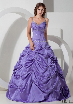 Beautiful Princess Spaghetti Straps with Beading Quinceanera Dress for 2014