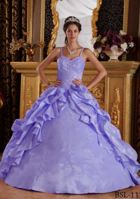 Classical Puffy Straps Beading and Appliques Quinceanera Dresses for 2014