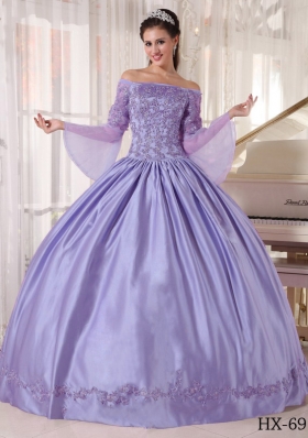 Exquisite Lavender Off The Shoulder 2014 Lace Appliques Quinceanera Dresses