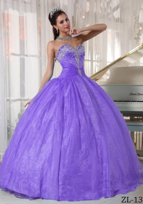 Lavender Puffy Sweetheart Beading and Appliques Quinceanera Dress for 2014