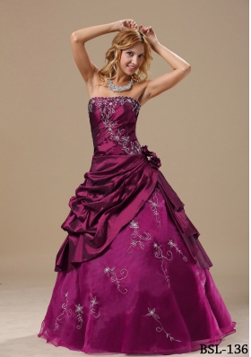 Strapless Embroidery and Hand Made Flowers Prom dress