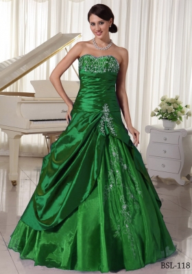 Dark Green Princess Sweetheart Quinceanea Dresses With Appliques Beading