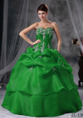 Puffy Ball Gown Sweetheart Dark Green Quinceanera Dresses with Appliques