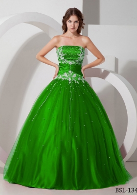 Puffy Strapless 2014 Quinceanera Dresses with Appliques Beading