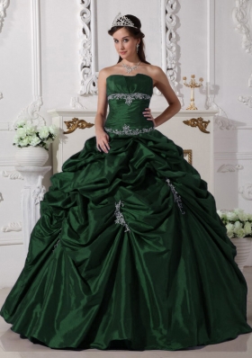 2014 Spring Dark Green Ball Gown Strapless Quinceanera Dresses with Appliques