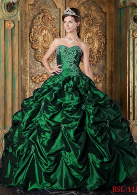 Dark Green Ball Gown Sweetheart Quinceanera Dresses with Picks-up