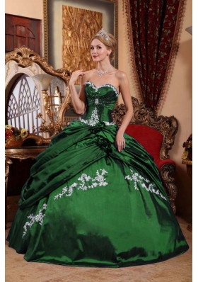 2014 Dark Green Puffy Sweetheart Quinceanera Dresses with Appliques
