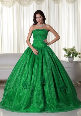 Green Ball Gown Strapless Organza Quinceanera Dress with  Beading and Embroidery