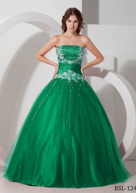 Puffy Strapless Appliques and Beading 2014 Spring Quinceanera Dresses
